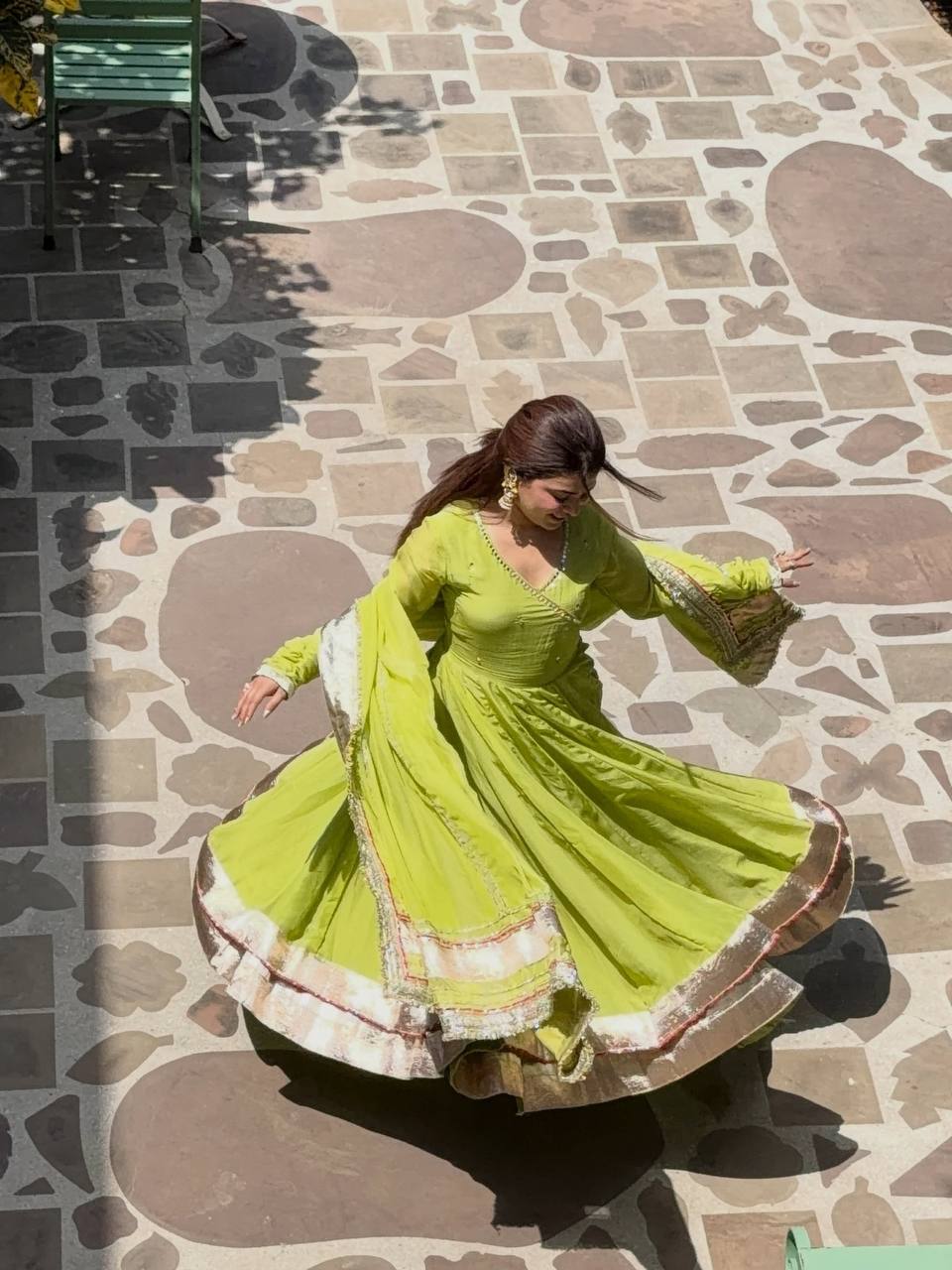 Neha's Wear Parrot Green Color Organza Silk Mirror Hand Work Anarkali Lehenga