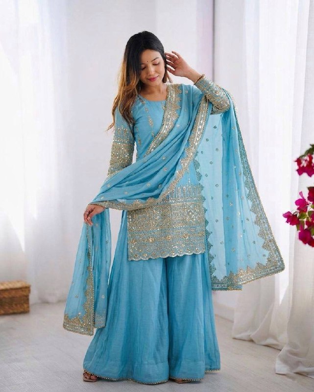 Elegance in Aqua: Traditional Charm | Sharara Set For Women