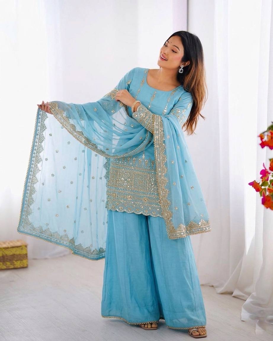 Elegance in Aqua: Traditional Charm | Sharara Set For Women