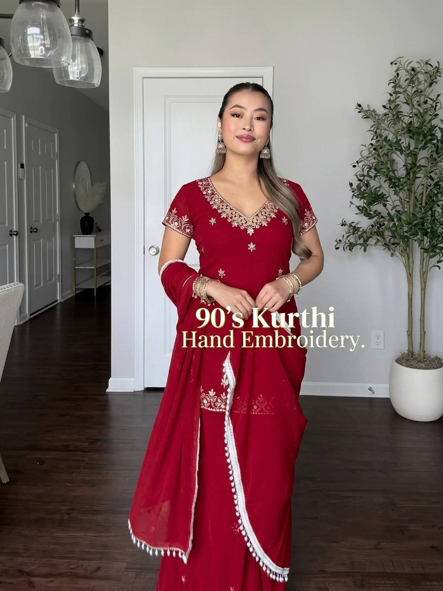 Designer Maroon Georgette Embroidery Sequence Sharara Suit