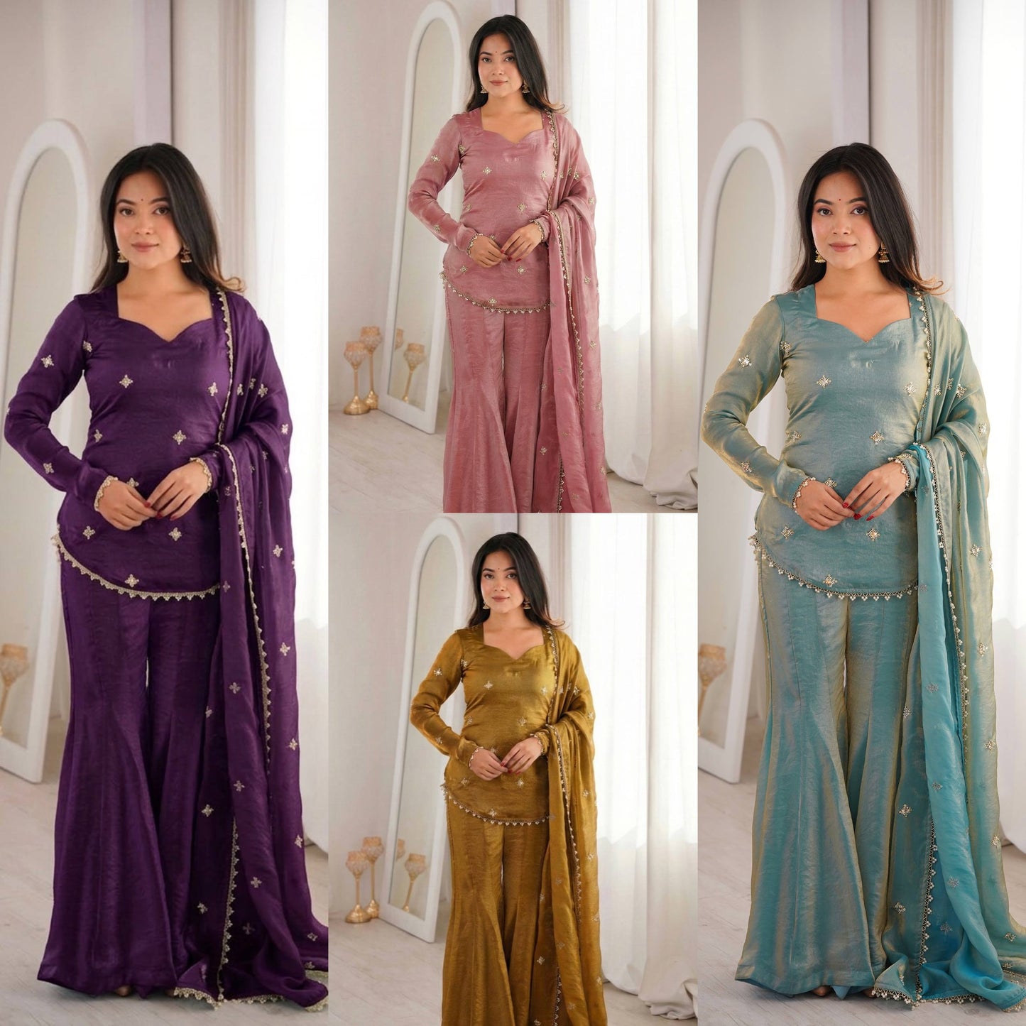 Chic and Graceful Three-Tone Ethnic Set | Sharara Set For Women