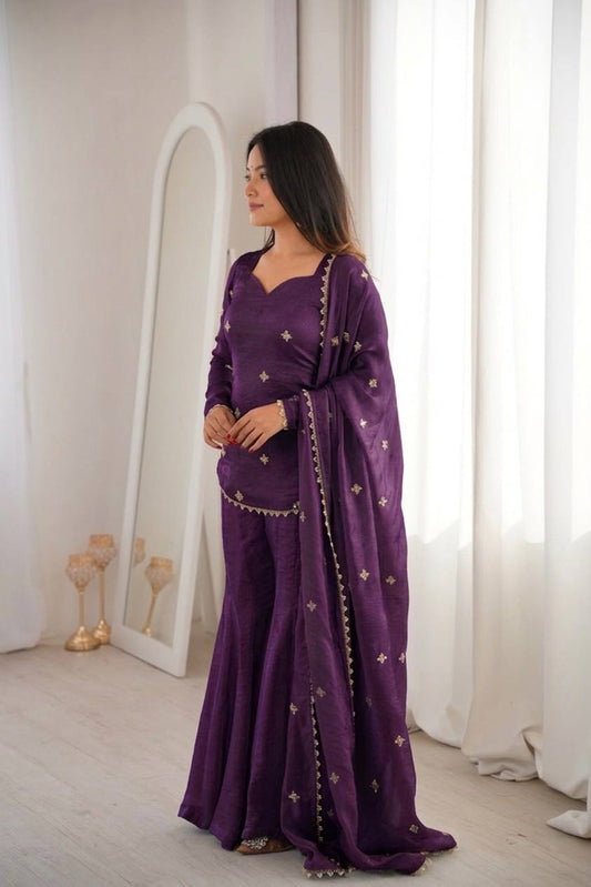 Chic and Graceful Three-Tone Ethnic Set | Sharara Set For Women