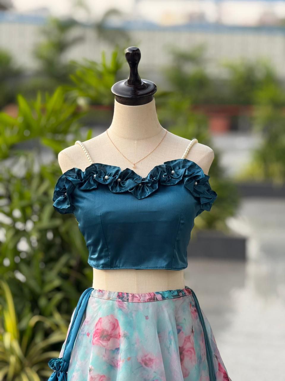 Wedding Wear Sky Blue Color Fully Stitched Lehenga Set With Batwa Bag