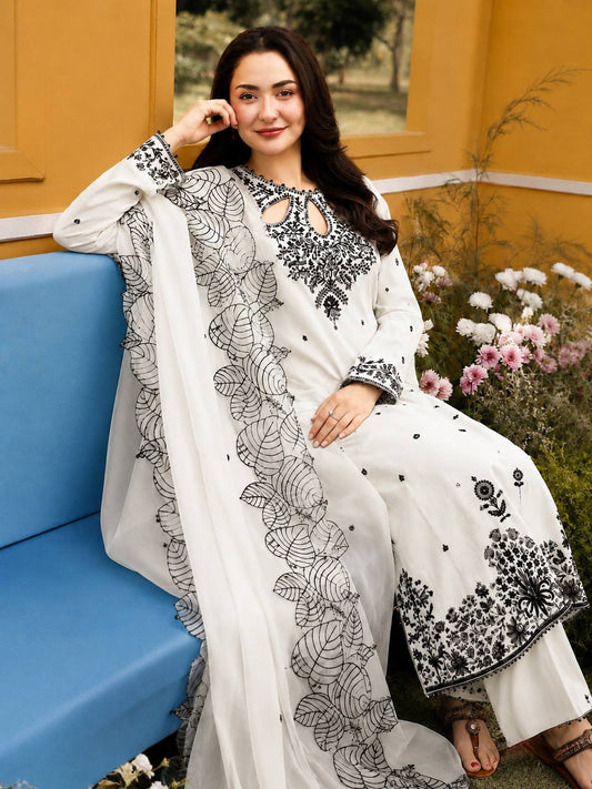 Stylish White Color Embroidered Work Palazzo Suit