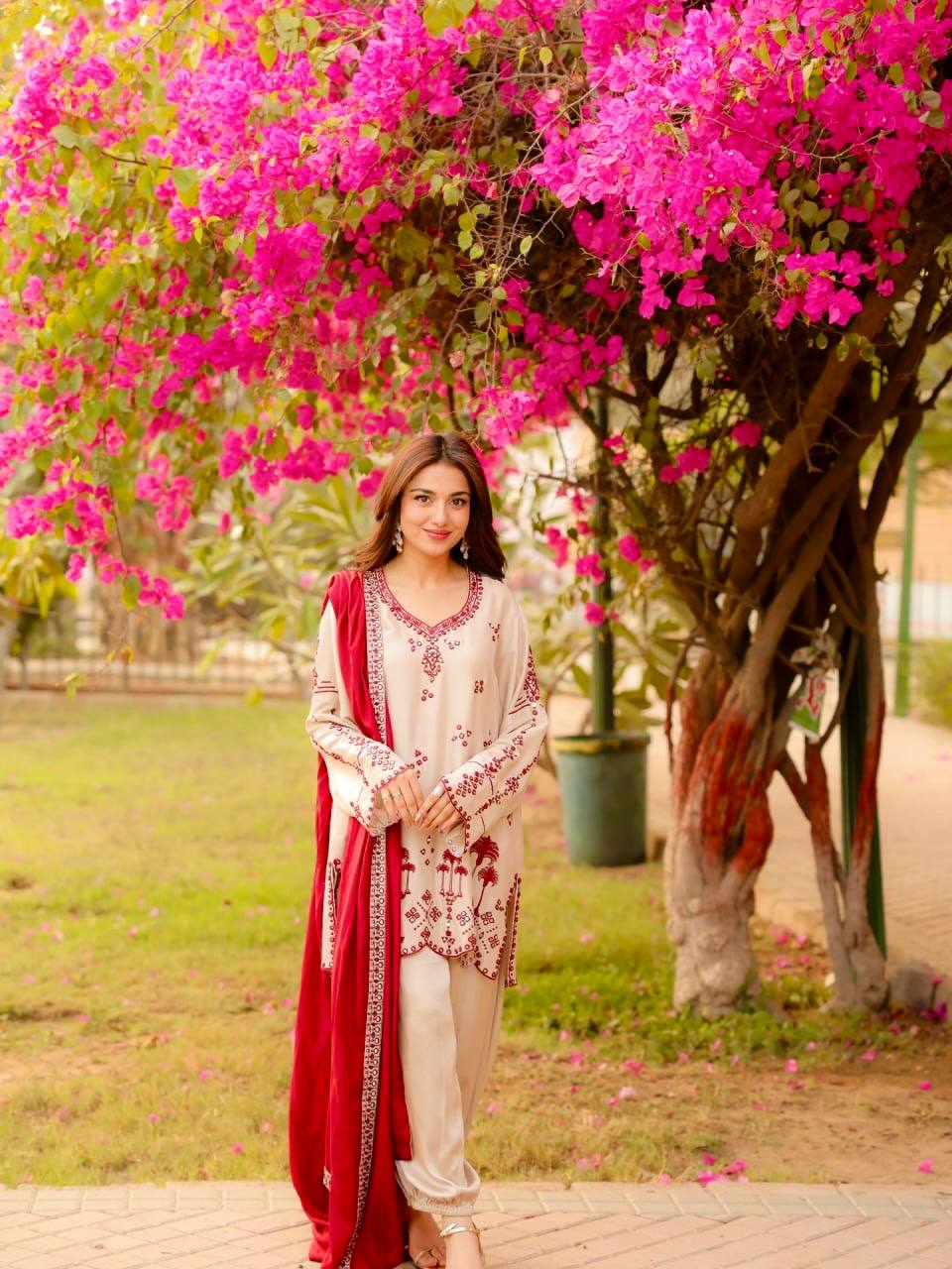 Function Wear Pink Color Thread Work Top With Harem Salwar Suit