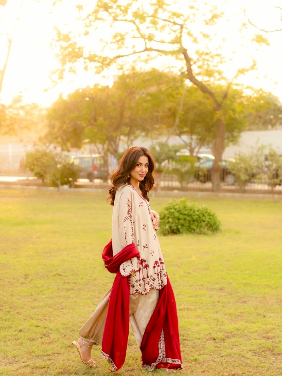 Function Wear Pink Color Thread Work Top With Harem Salwar Suit