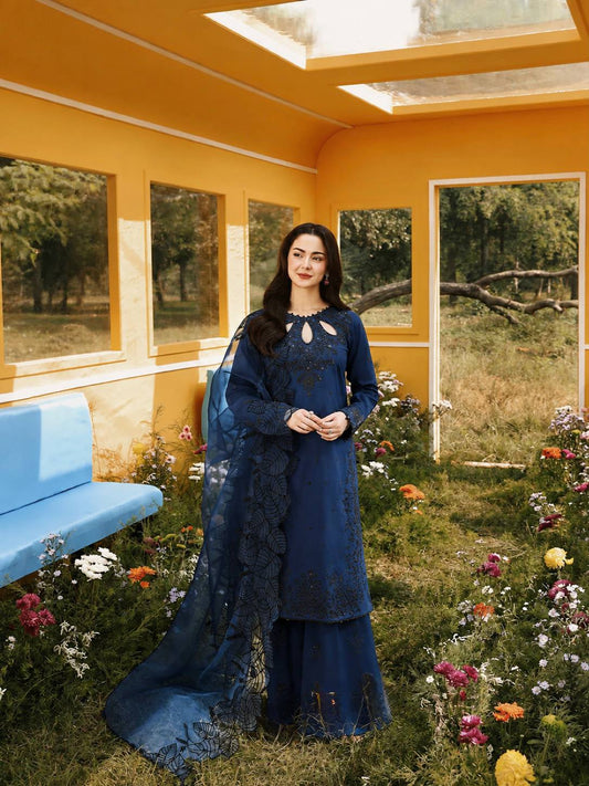 Stylish Navy Color Embroidered Work Palazzo Suit