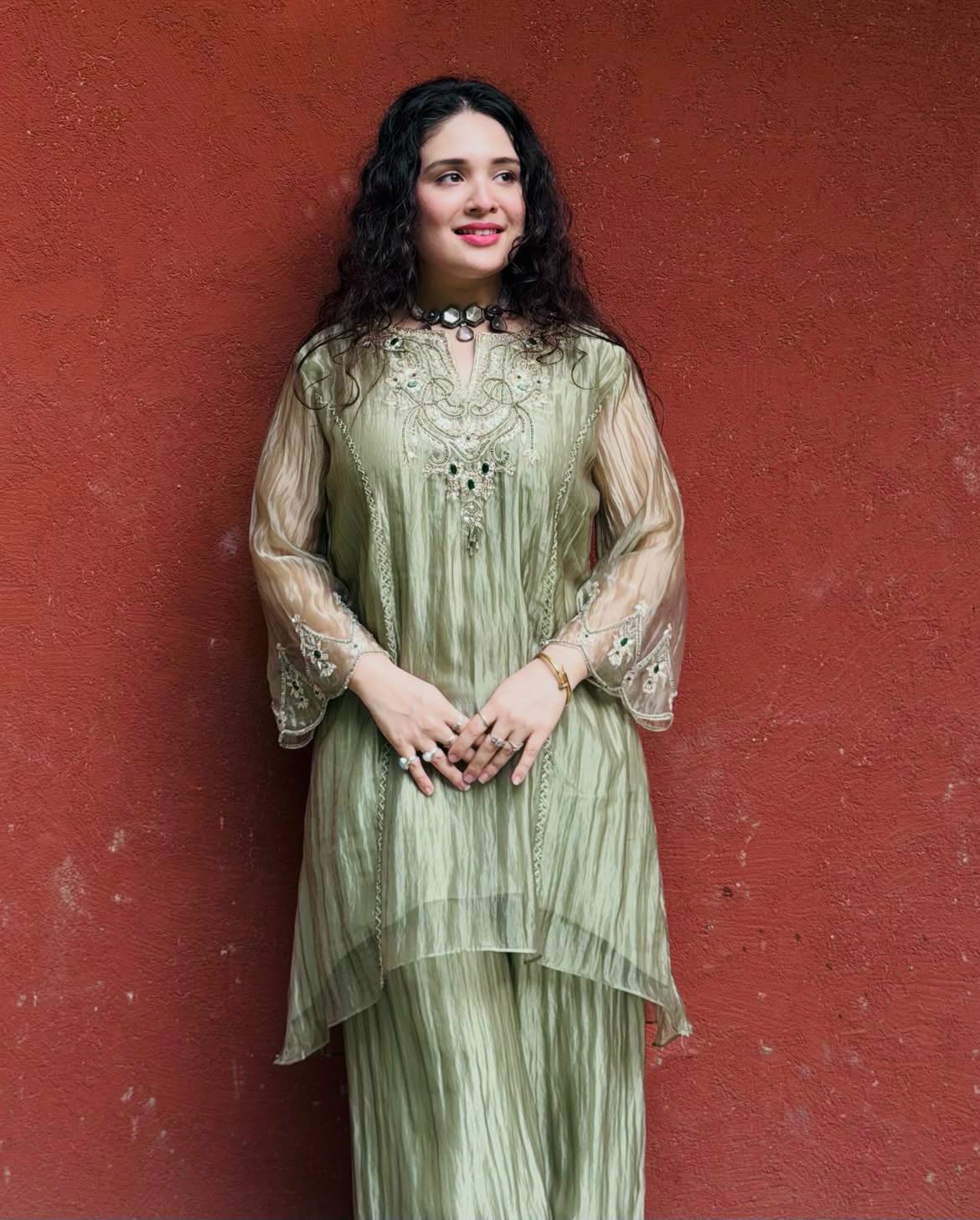 Designer Green Color Salsa Silk Embroidery Sharara Plazzo
