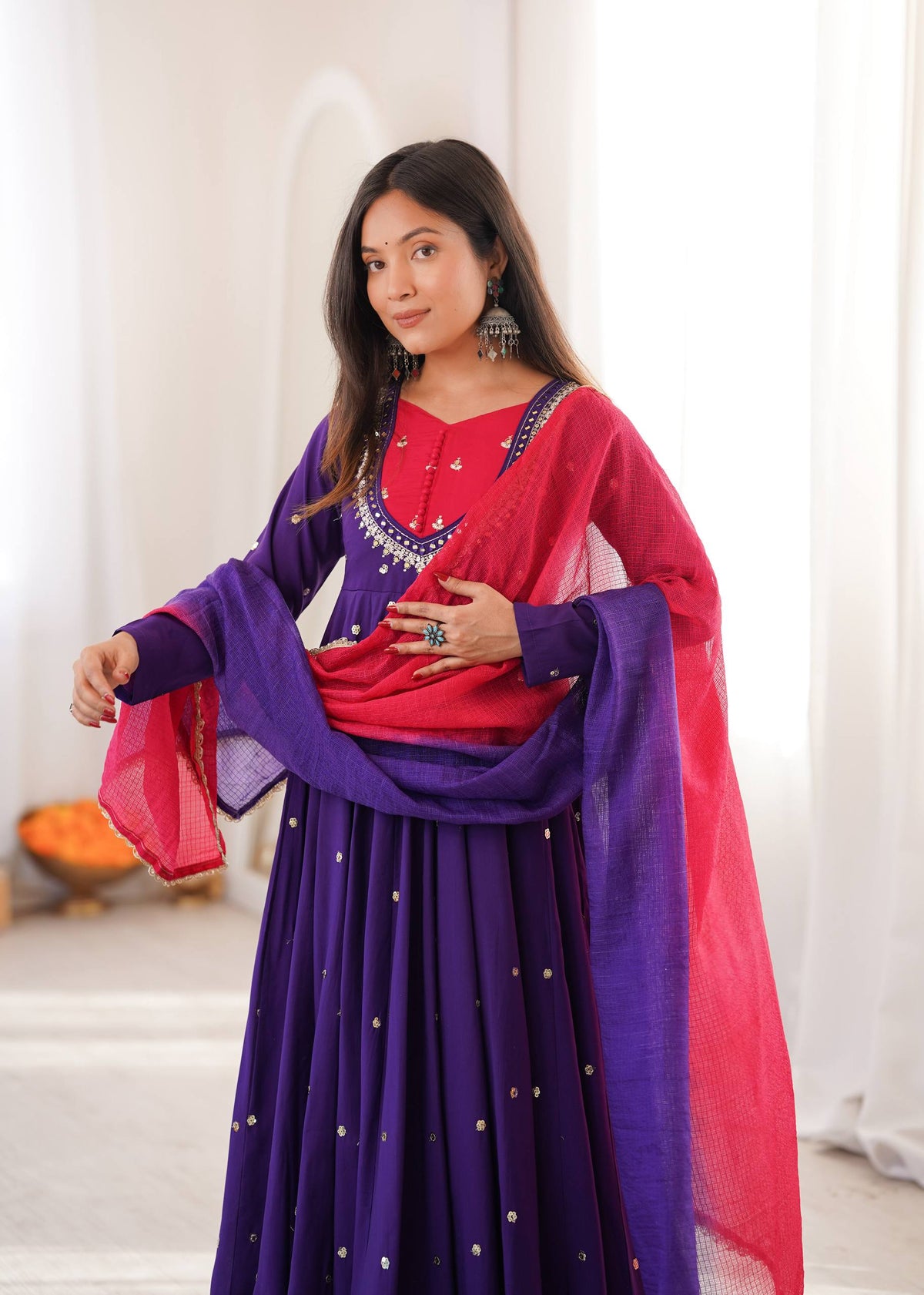 Purple Embroidery With Real Mirror Work Arti Chauan Anarkali Suit