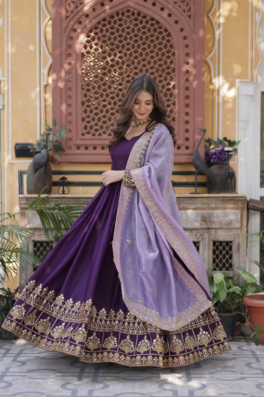 Adorable Designer Embroidered Zari Sequins Work Gown