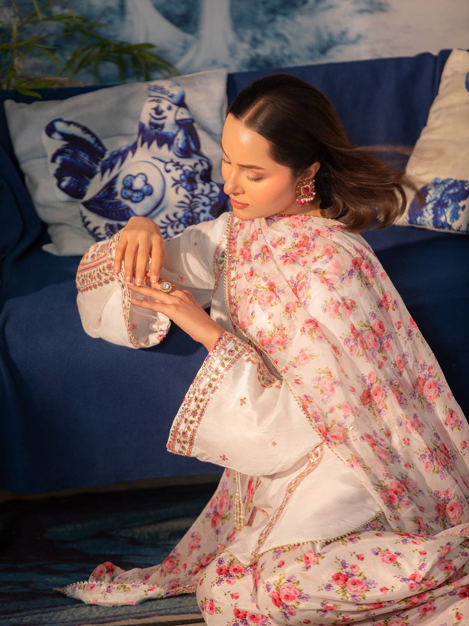 Wedding Wear Off White Crepe Embroidered Farshi Pant