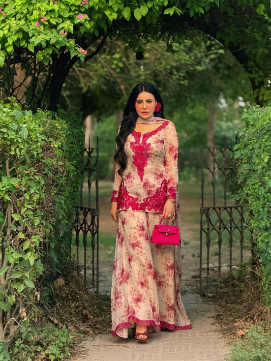Designer Pink Color Georgette Wedding Wear Palazzo Suit
