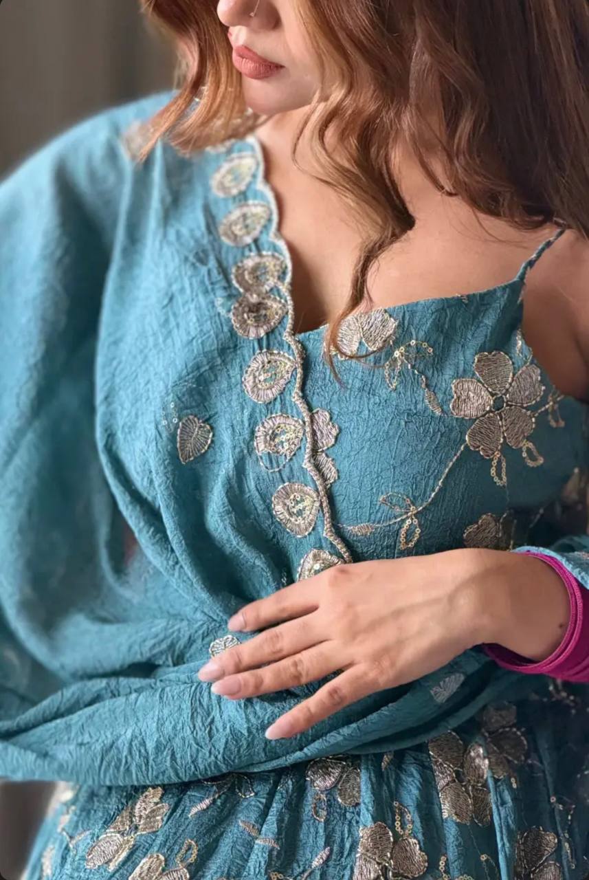 ✨ Heavy Crushi Silk Anarkali Set – Hand Beads Embroidery Collection ✨