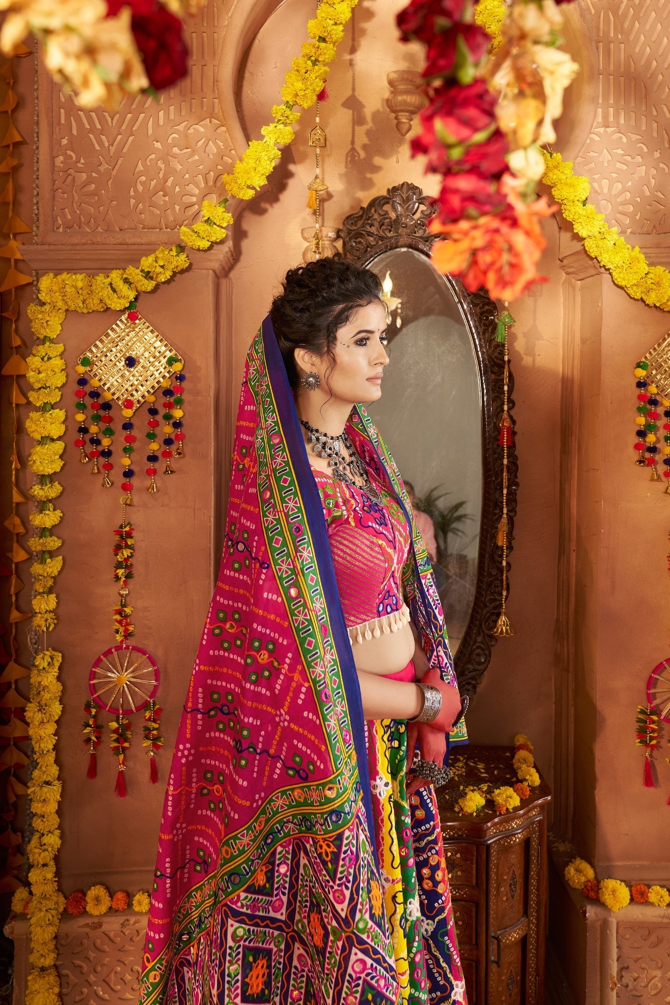 Beautiful Multi Color Designer Organic Cotton Navratri Stylish Chaniya Choli - ETHNICDEAL