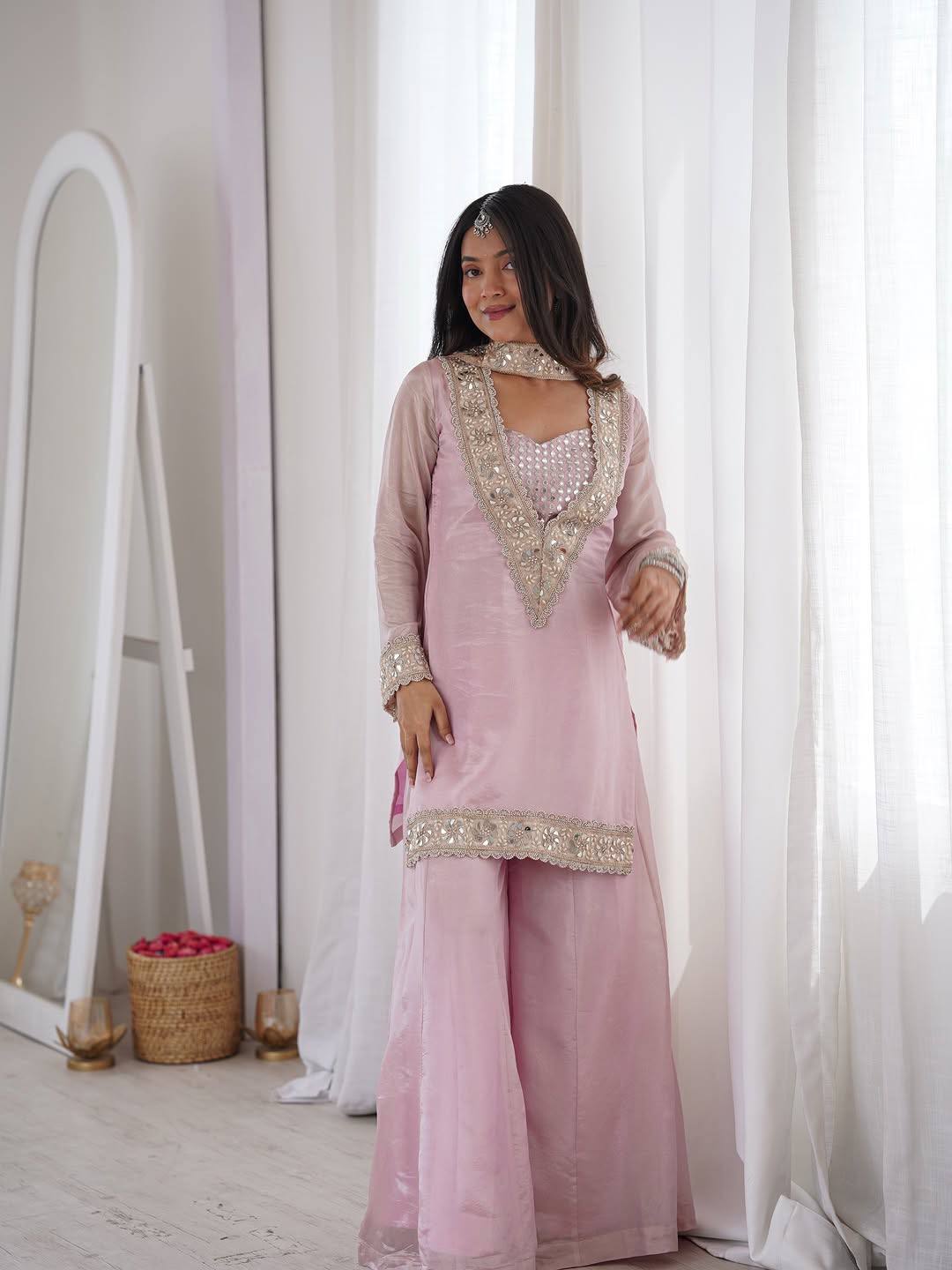Festive Wear Pink Sharara Set For Women
