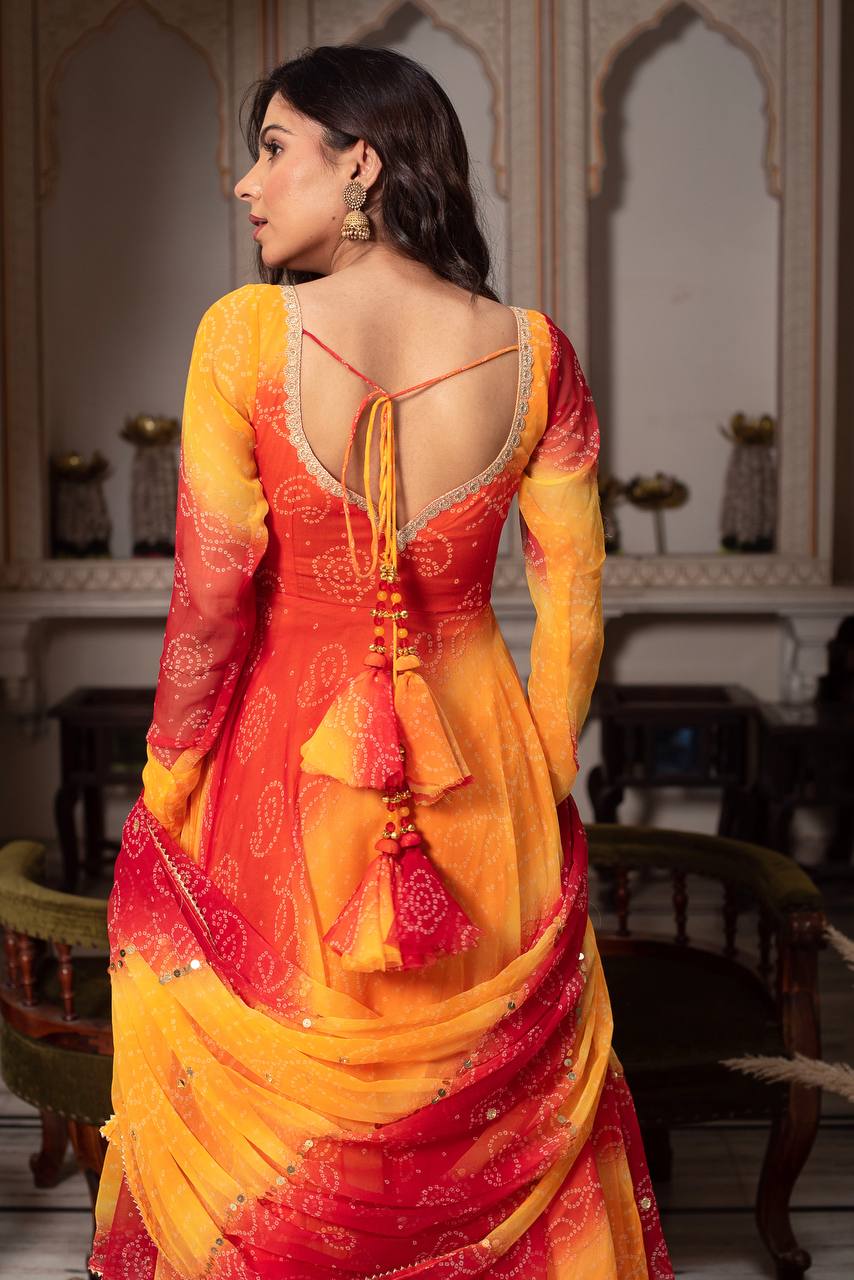 Digital Print Faux Georgette Anarkali Suit Set with Dupatta for Women