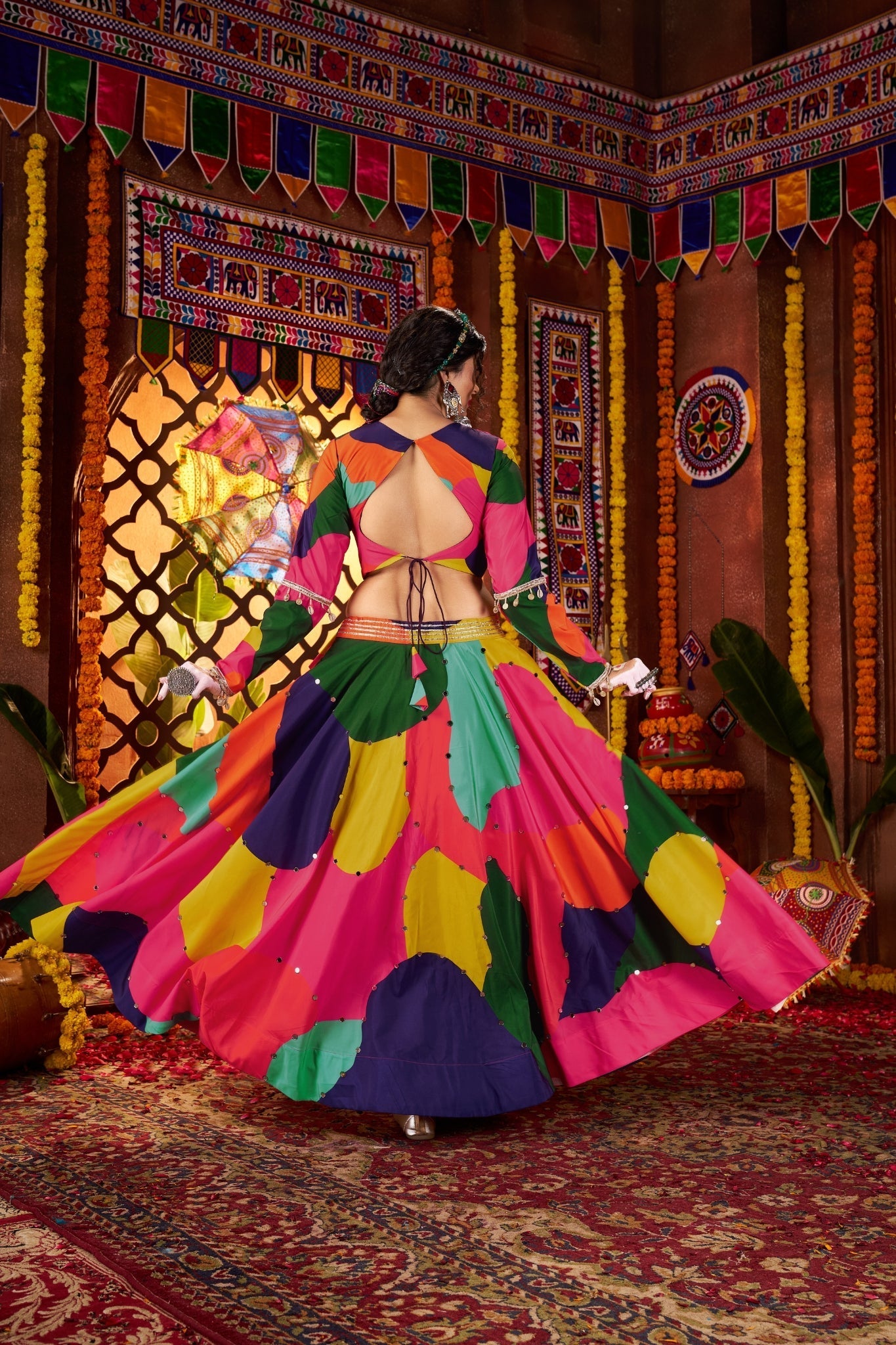 Beautiful Multi Color Designer Maslin Traditional Navratri Special Lehenga Choli - ETHNICDEAL