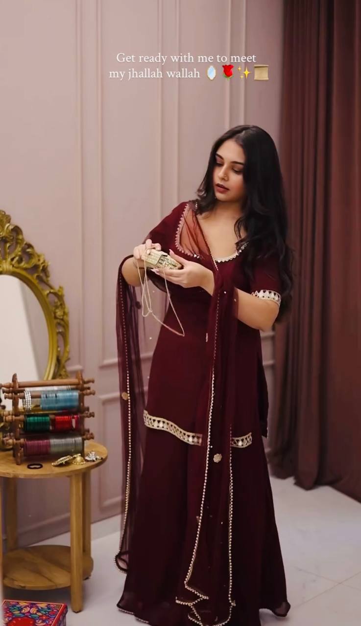 Maroon Party Wear Sharara Set For Women