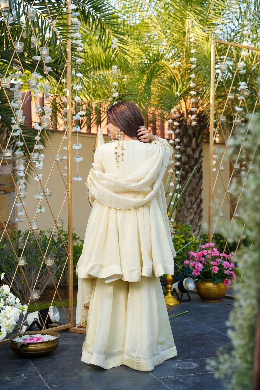 White Ivory Color Heavy Mirror Embellished Anarkali With Sharara & Dupatta | White Anarkali Suit For Women
