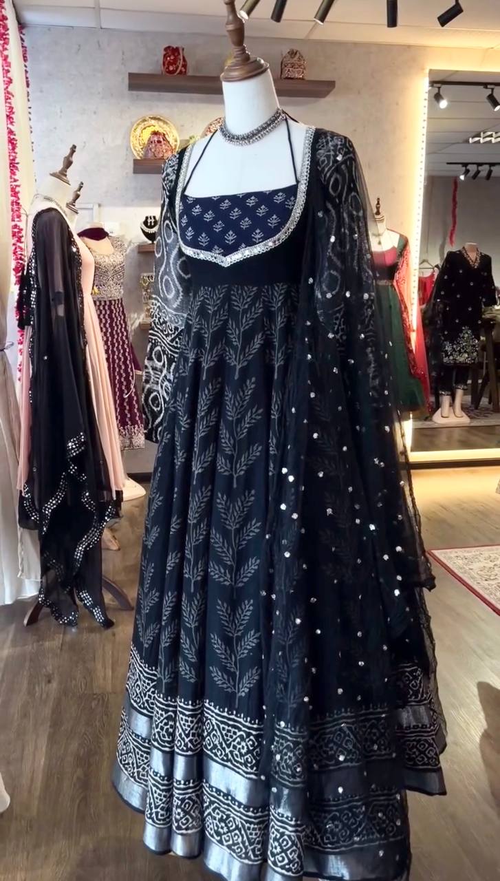 Party Wear Navy Blue Anarkali Gown For Women