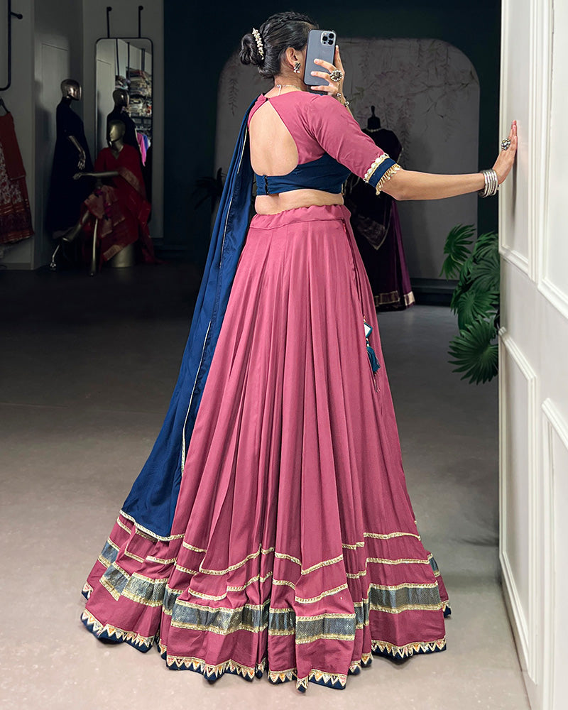Elegant Dusty Pink Color Pure Rayon Navratri Lehenga Choli - ETHNICDEAL