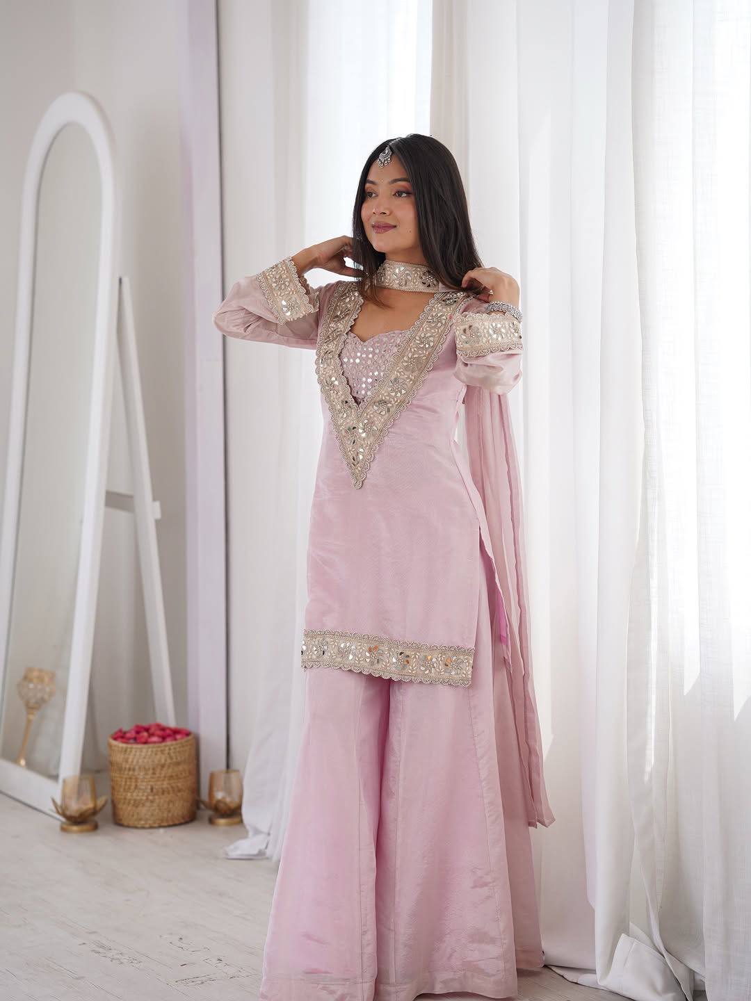Festive Wear Pink Sharara Set For Women