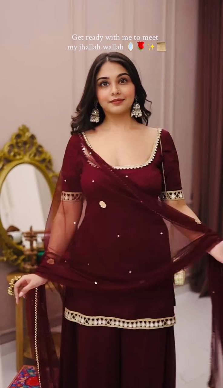 Maroon Party Wear Sharara Set For Women