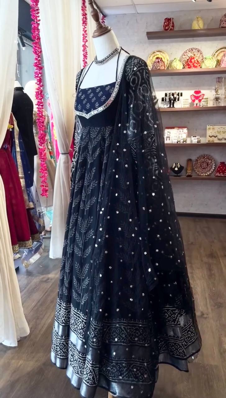 Party Wear Navy Blue Anarkali Gown For Women