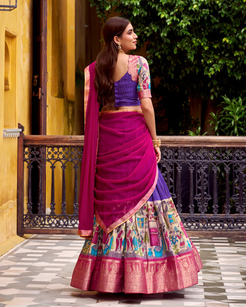 Purple Color Poly Chanderi Printed Designer Lehenga Choli - ETHNICDEAL