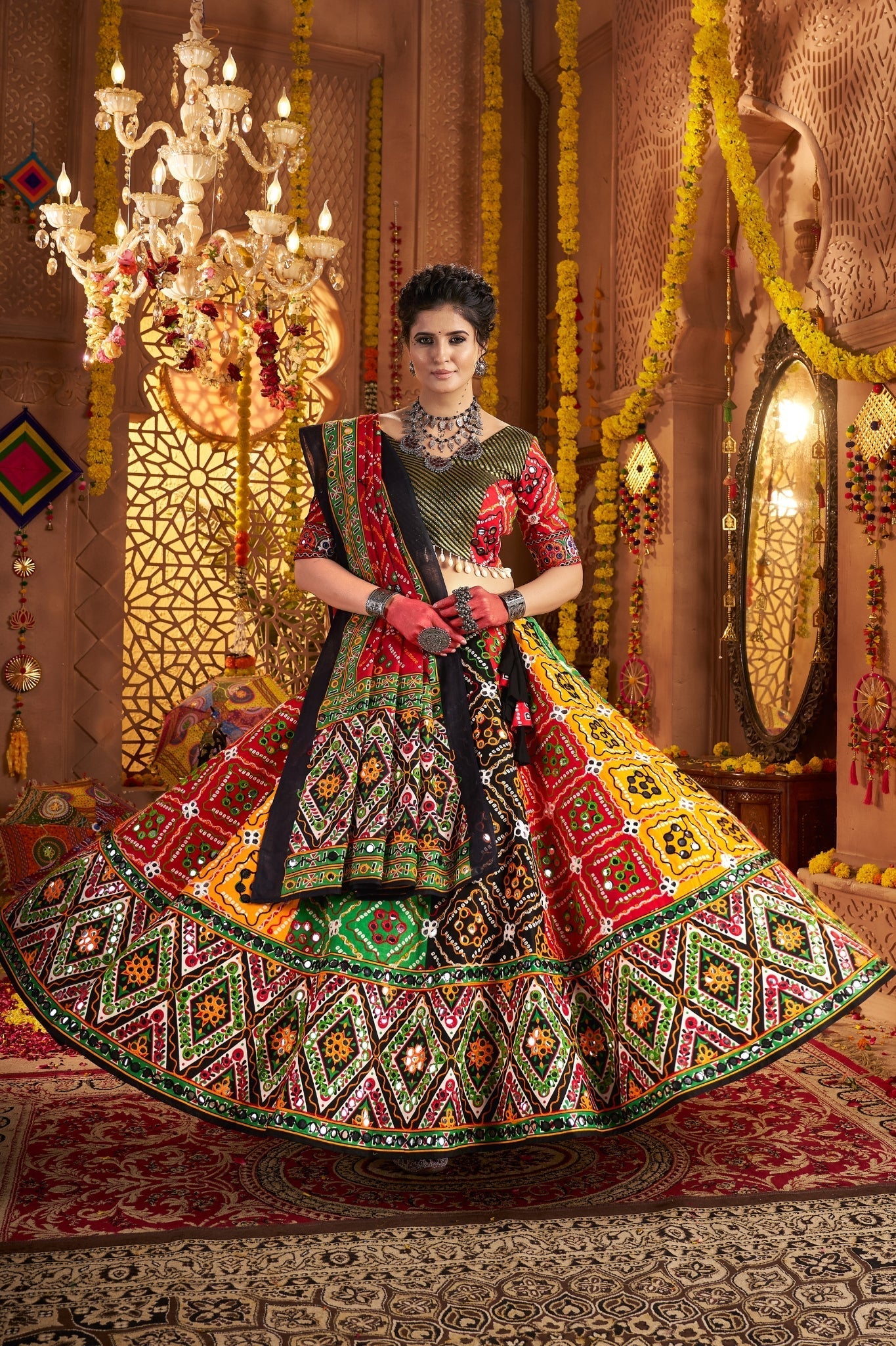 Beautiful Multi Color Designer Organic Cotton Navratri Stylish Chaniya Choli - ETHNICDEAL