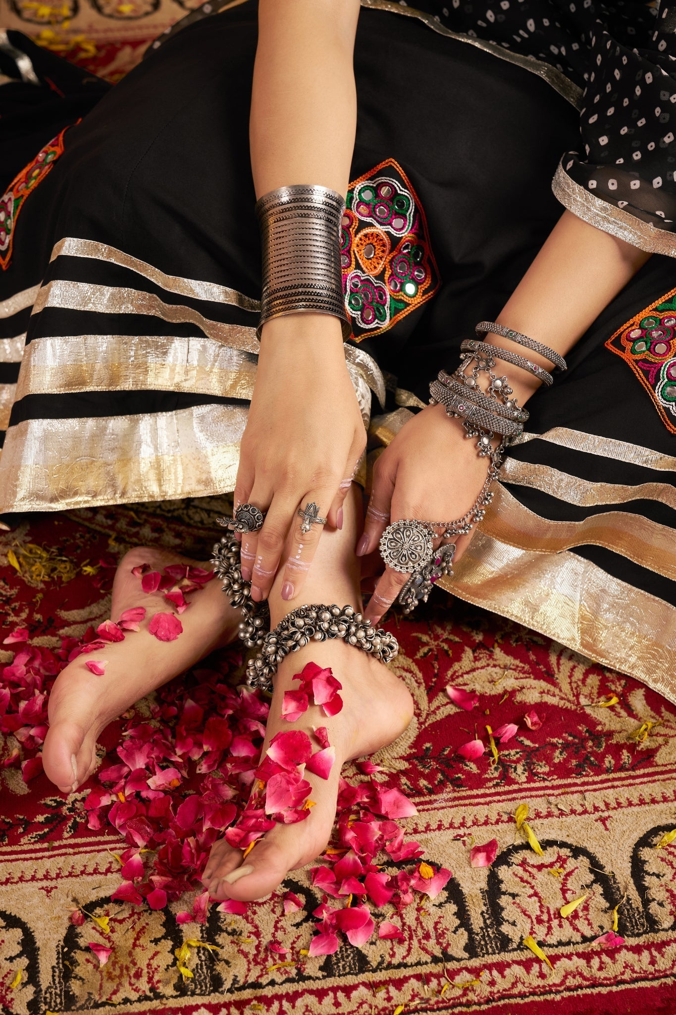 Navratri crafted Designer Viscose Rayon Tread Embroidered With Mirror Work Black Readymade Lehenga Choli - ETHNICDEAL