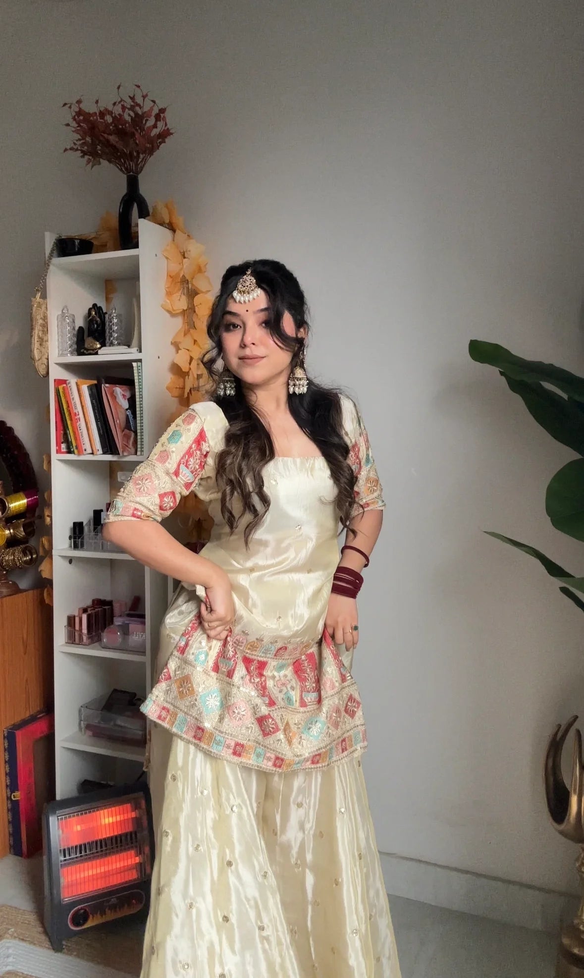 Wedding Wear Ivory Kurti Sharara Set For Women | Festive & Mehendi Wear Dress | Sharara Set For Women