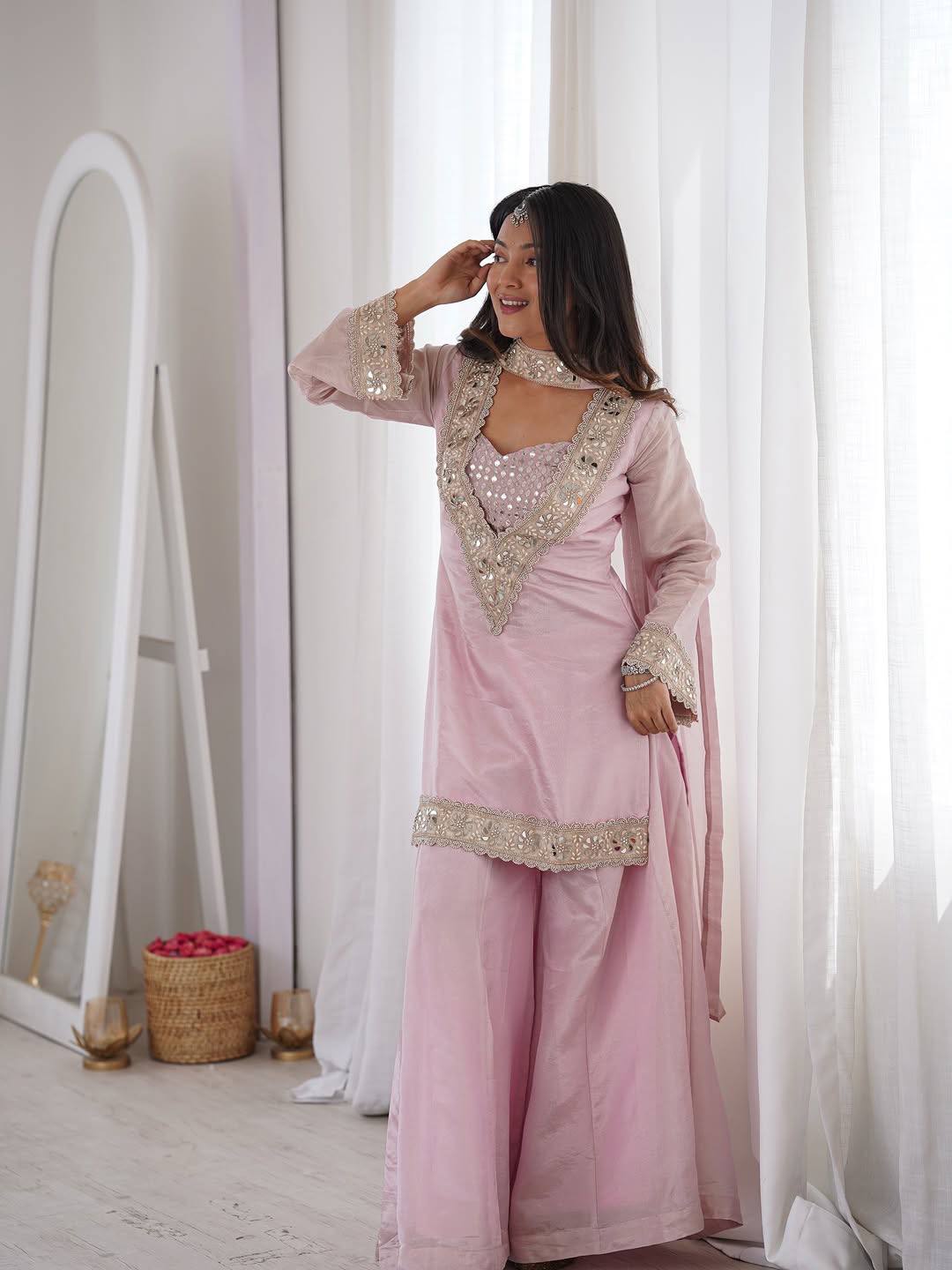 Festive Wear Pink Sharara Set For Women