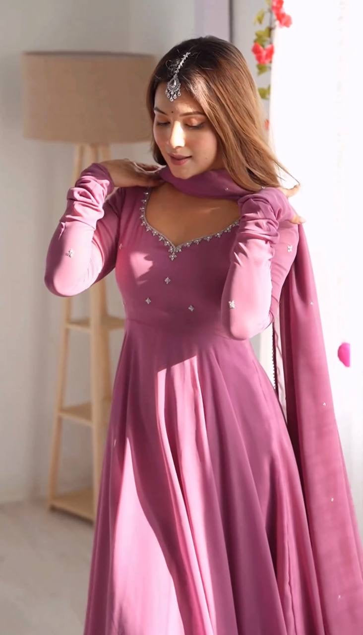 Lavender Color Gerogatte Fabric Fully Stiched Anarkali