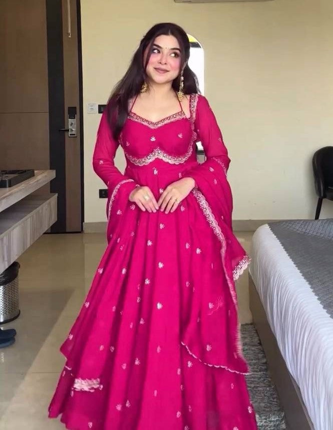 Red Chilli Slit Anarkali Premium Suit Set | Festive & Party Wear