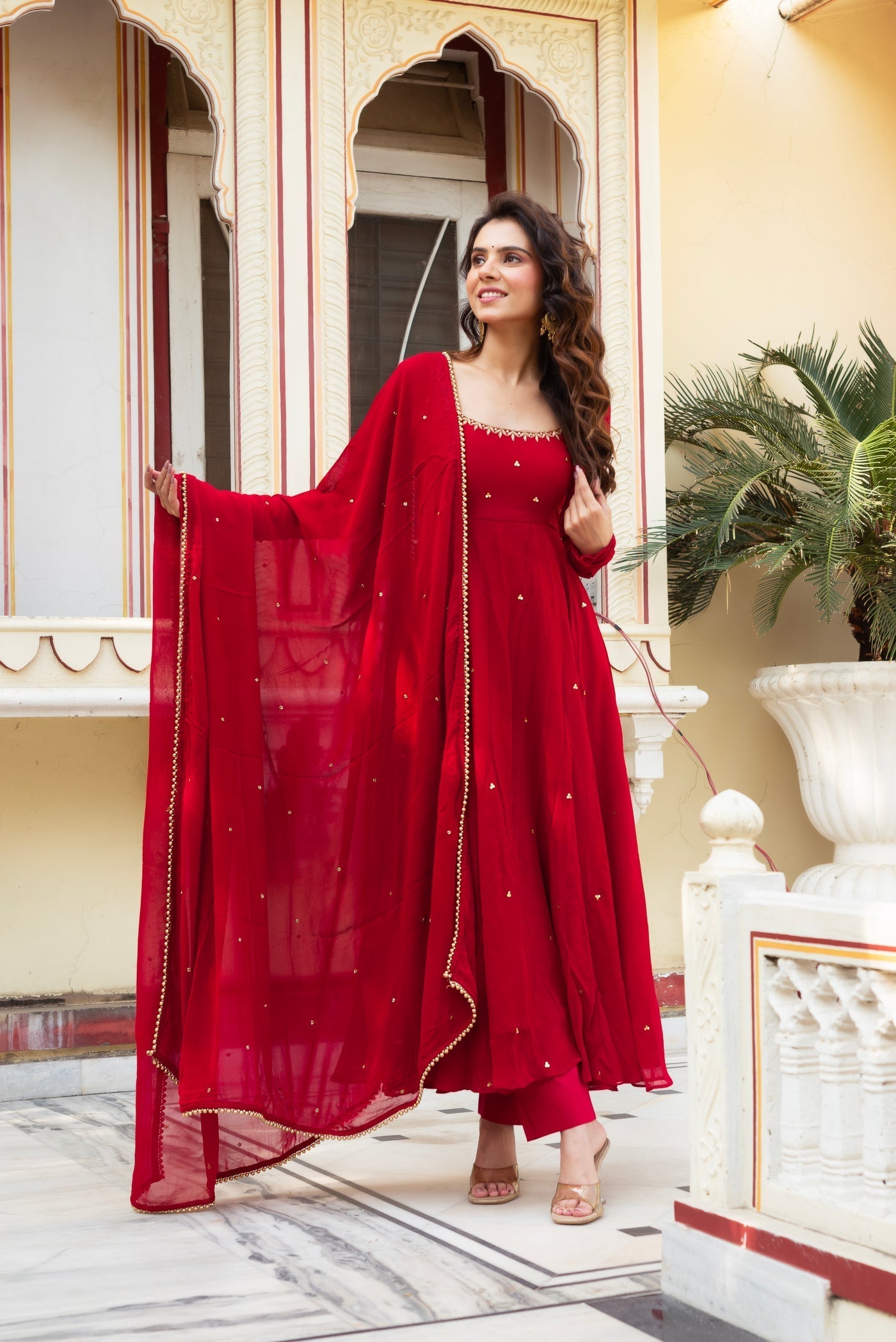 Red Anarkali Suit Set with Georgette Dupatta