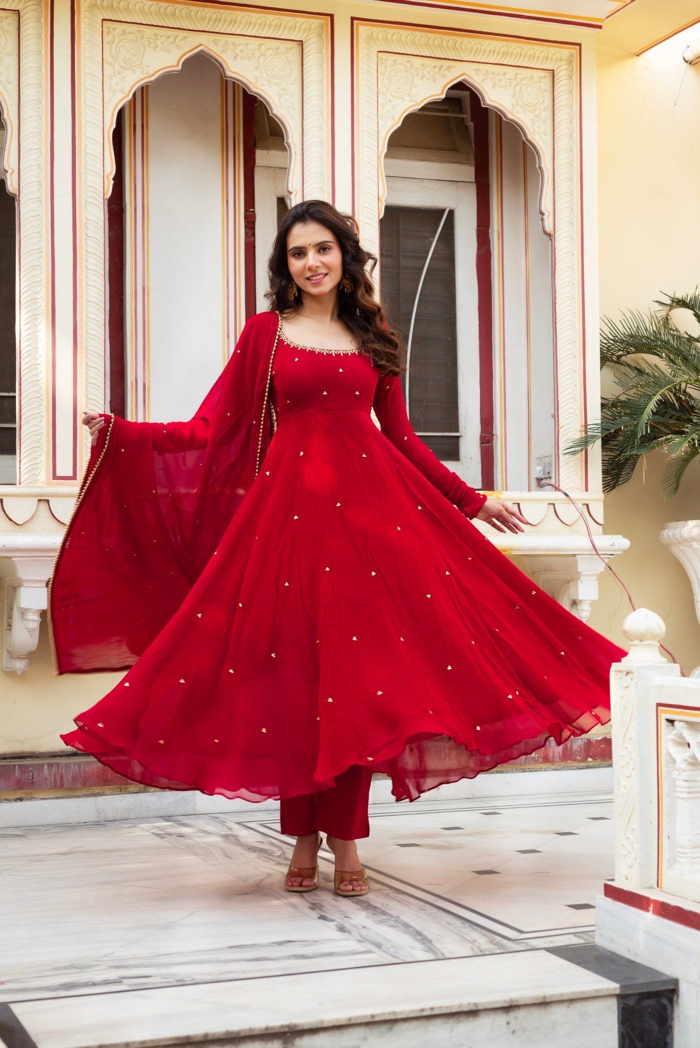 Red Anarkali Suit Set with Georgette Dupatta