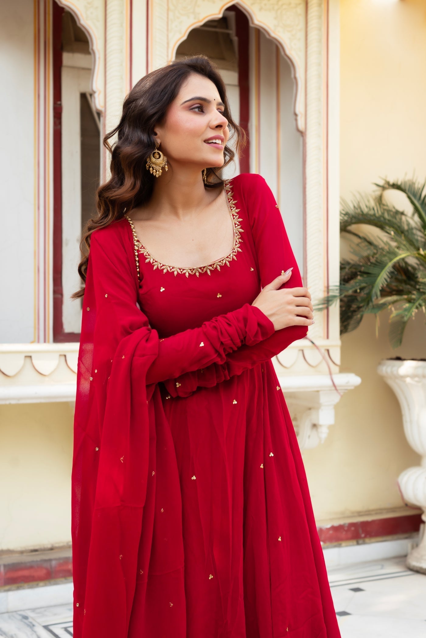 Red Anarkali Suit Set with Georgette Dupatta