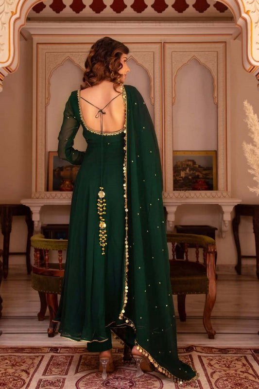 Trendy Green Color Georgette Anarkali Suit with Dupatta