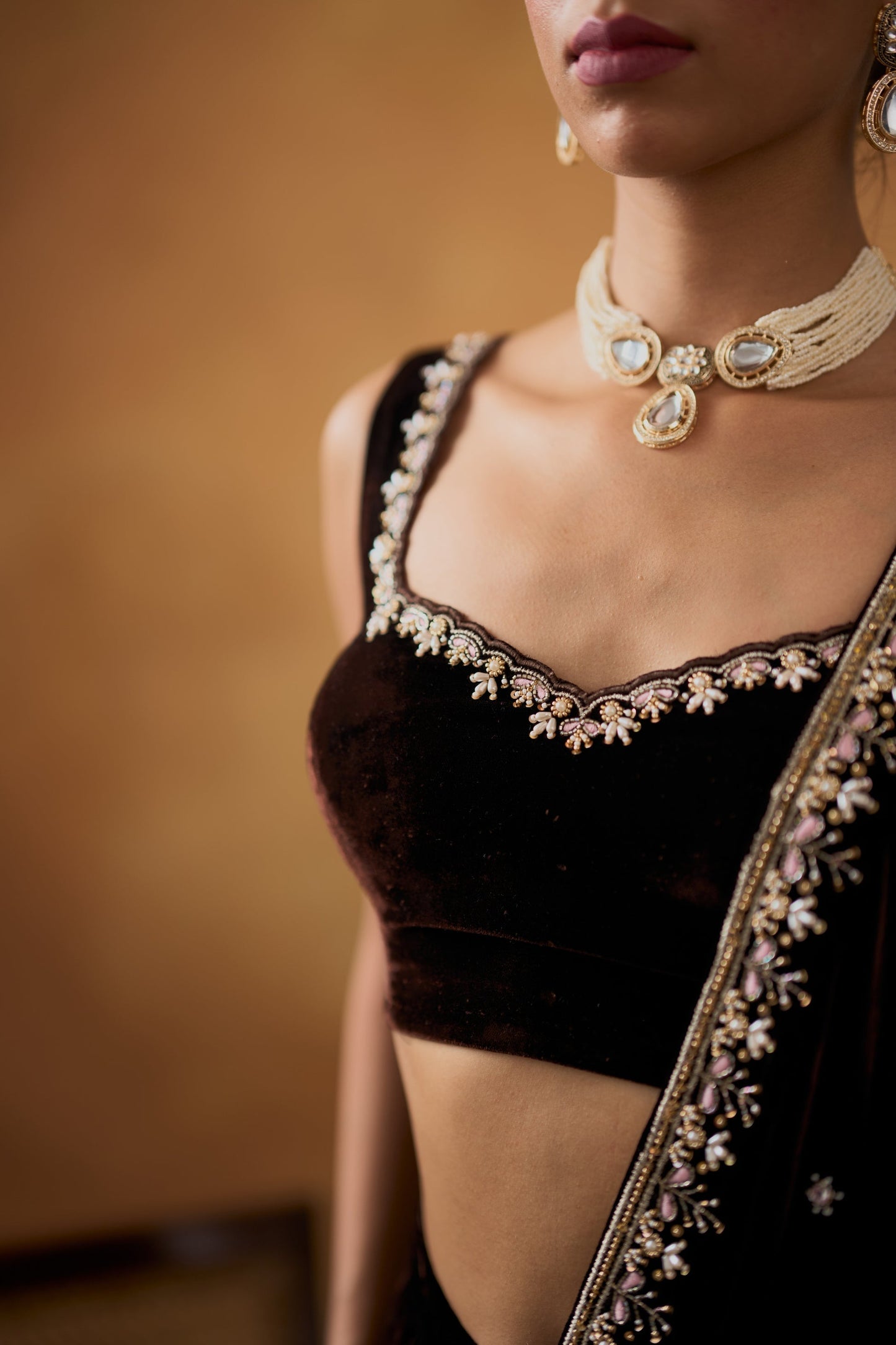 Nusrat Luxury Soft Velvet Saree Set with Zari & Embroidery