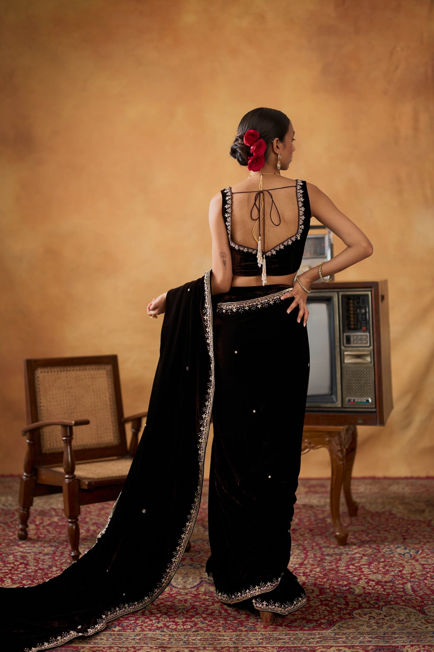 Nusrat Luxury Soft Velvet Saree Set with Zari & Embroidery