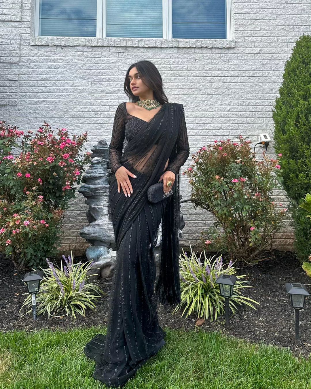 Reception Wear Embroidered Black Shimmery Saree | wedding saree for women