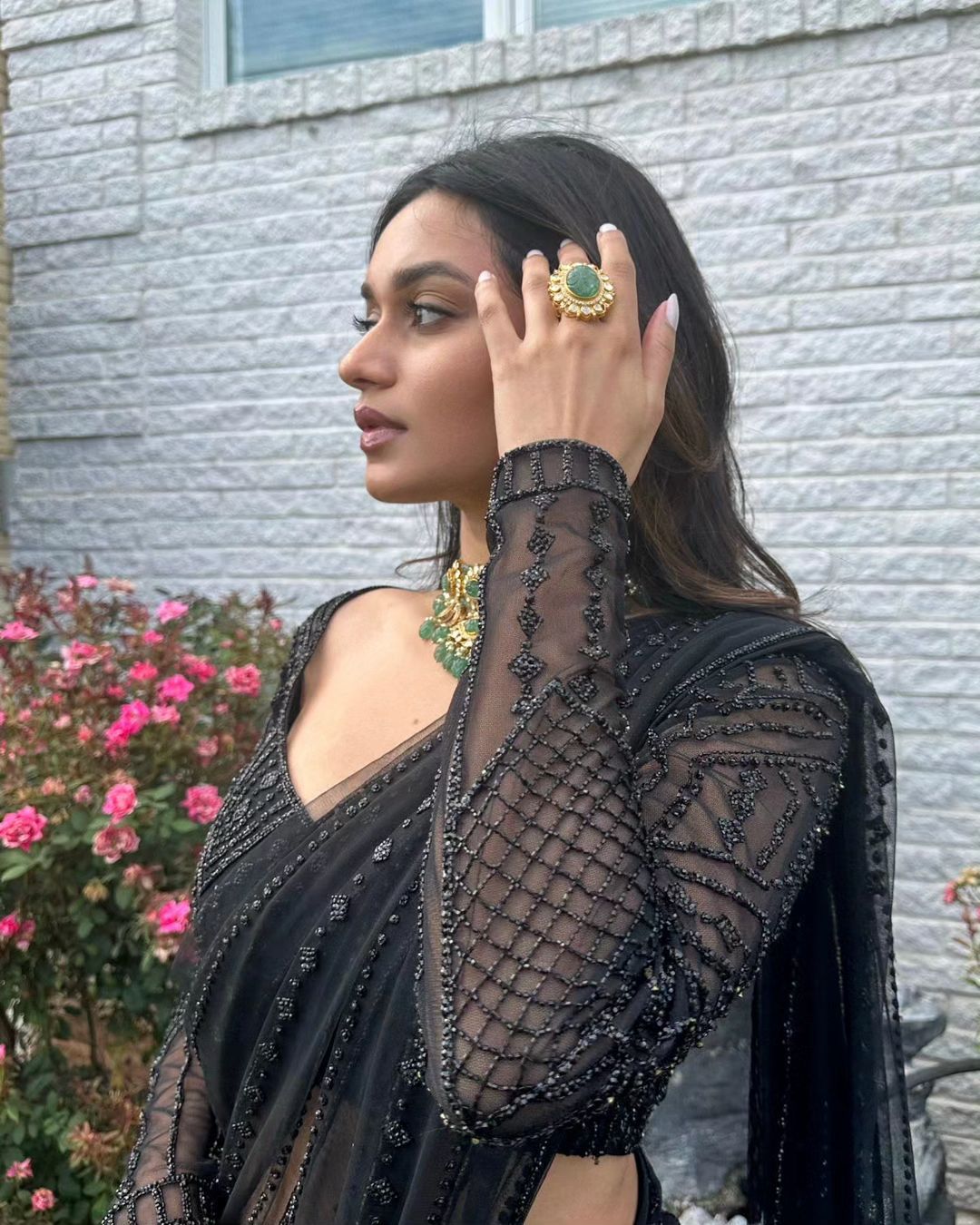 Reception Wear Embroidered Black Shimmery Saree | wedding saree for women