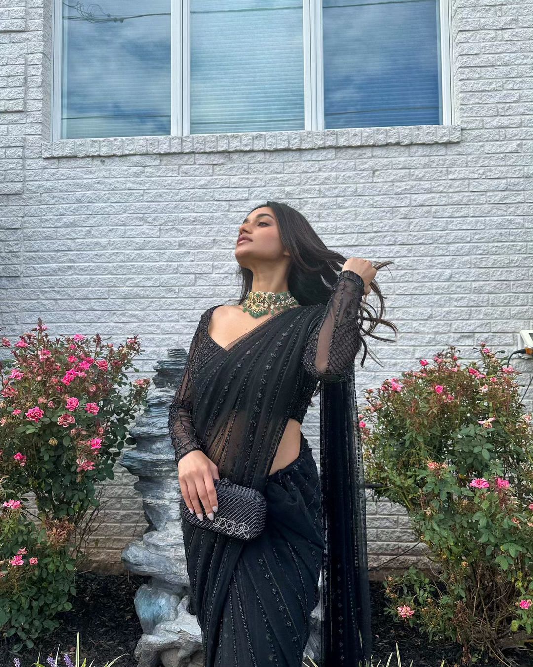 Reception Wear Embroidered Black Shimmery Saree | wedding saree for women
