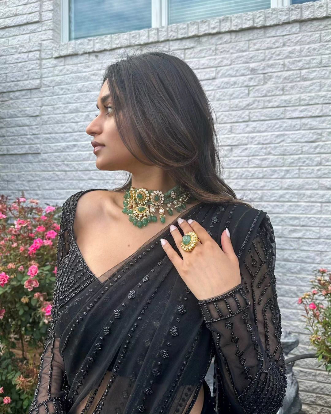 Reception Wear Embroidered Black Shimmery Saree | wedding saree for women