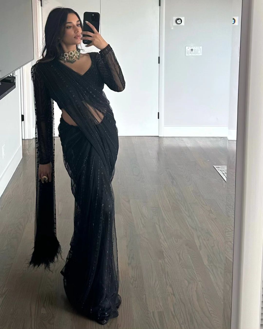 Reception Wear Embroidered Black Shimmery Saree | wedding saree for women