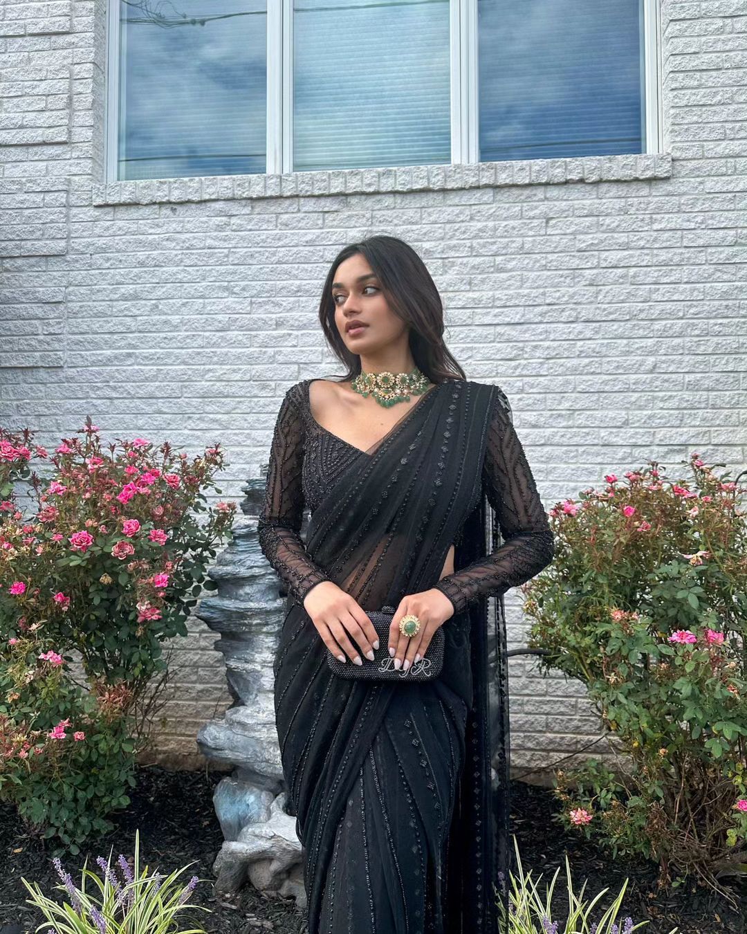 Reception Wear Embroidered Black Shimmery Saree | wedding saree for women