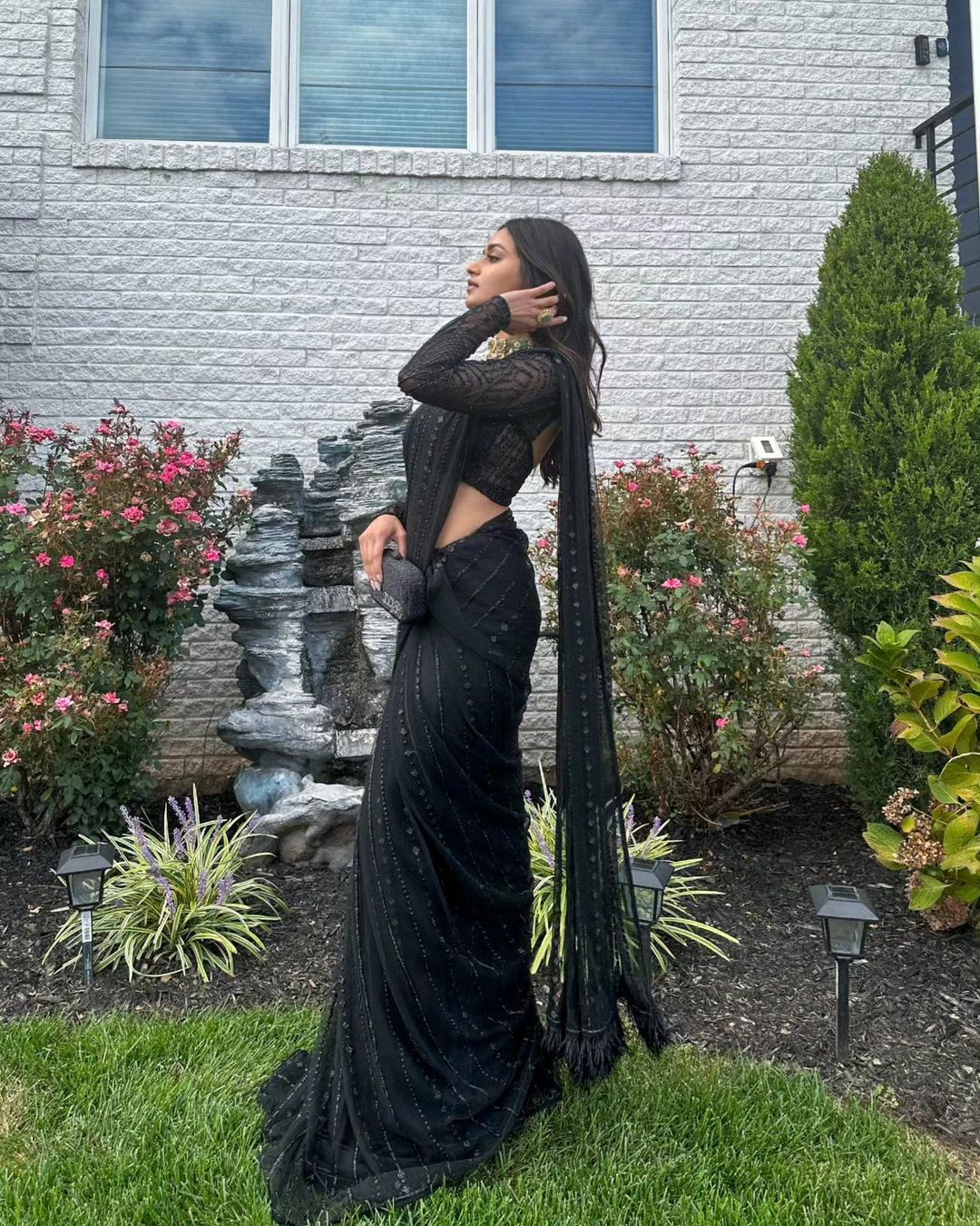 Reception Wear Embroidered Black Shimmery Saree | wedding saree for women