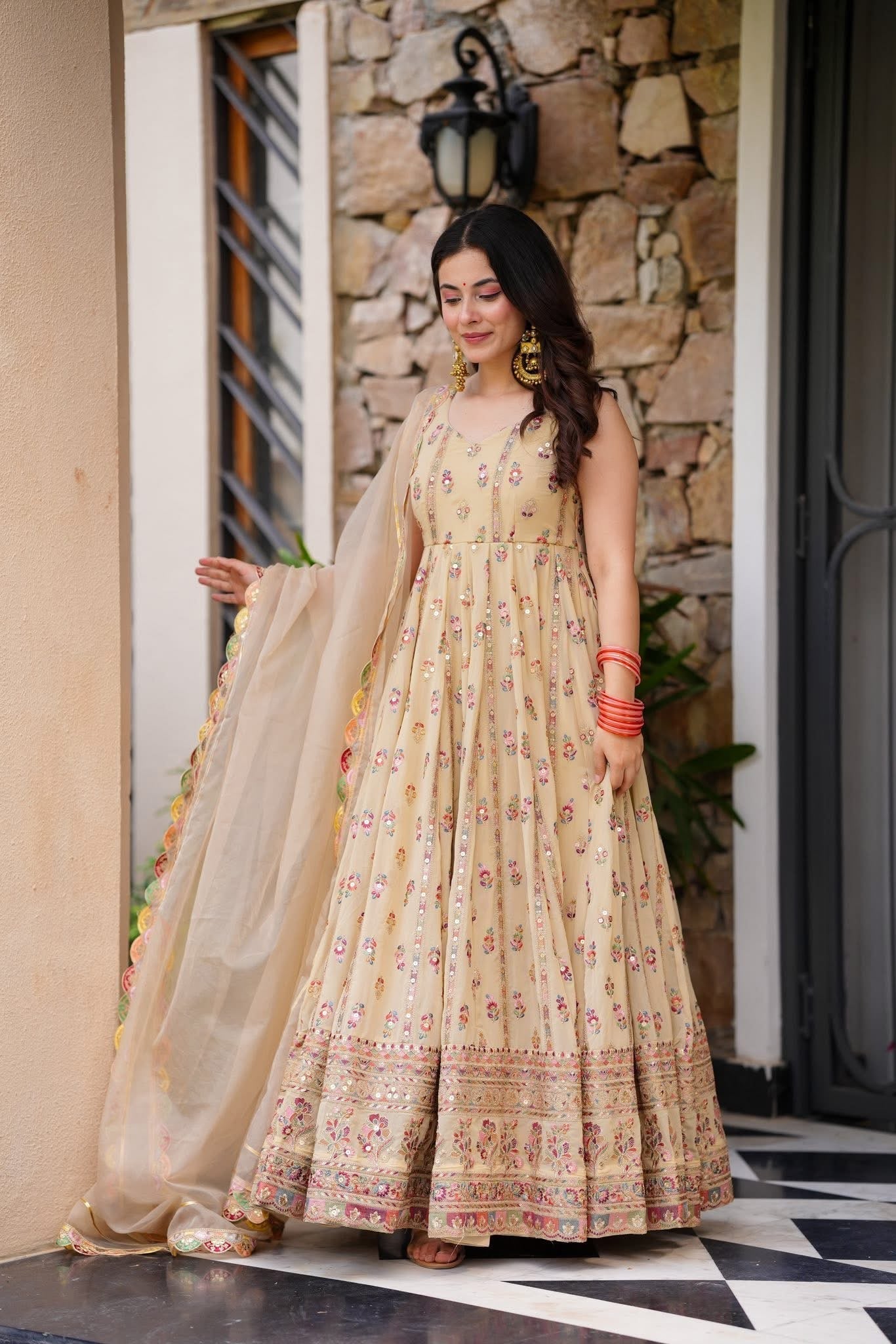 New Pastel Blossom Anarkali Set – Faux Georgette | S to XXL