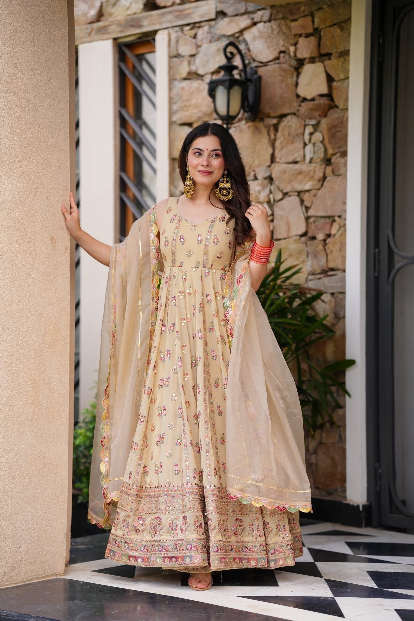 New Pastel Blossom Anarkali Set – Faux Georgette | S to XXL
